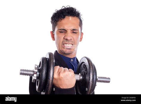 Weak Man Lifting Heavy Weight High Resolution Stock Photography And