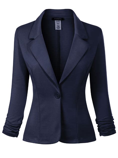 Made By Olivia Womens Classic Casual Work Solid Color Knit Blazer Navy