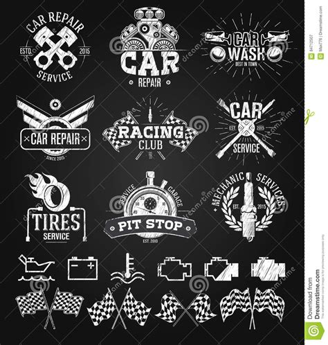 Car Service Labels Emblems And Logos Vector Illustration