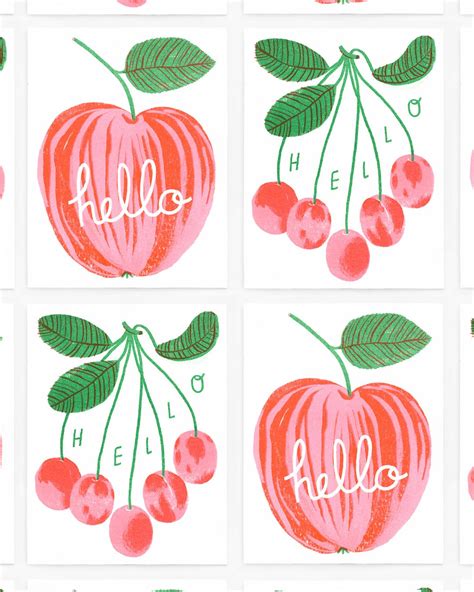 Hello Hello Fruit Risograph Greeting Cards By Cabin Journal Doodle Illustration Cards Card