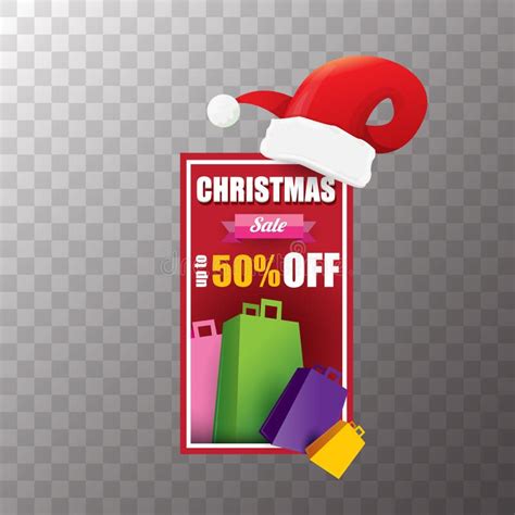 Vector Christmas Sales Tag Or Label With Red Santa Hat Isolated On