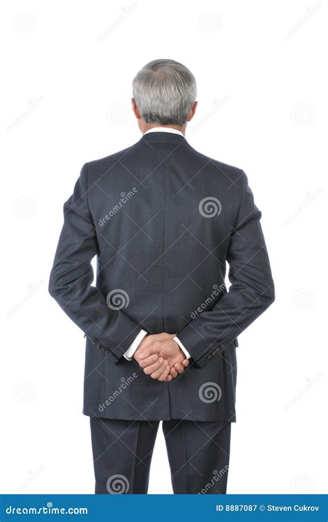 Standing Middle Aged Businessman Hands Behind Back Stock Image