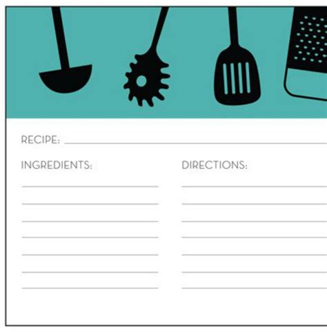 A Recipe Card With Kitchen Utensils On The Front And Side In Black