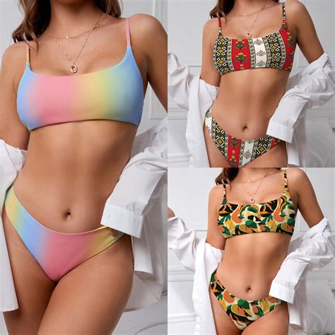 New Reversible Bikini Gradient Multicolor Print Swimsuit Cjdropshipping