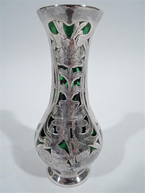 Antique Alvin American Art Nouveau Green Silver Overlay Vase For Sale At 1stdibs