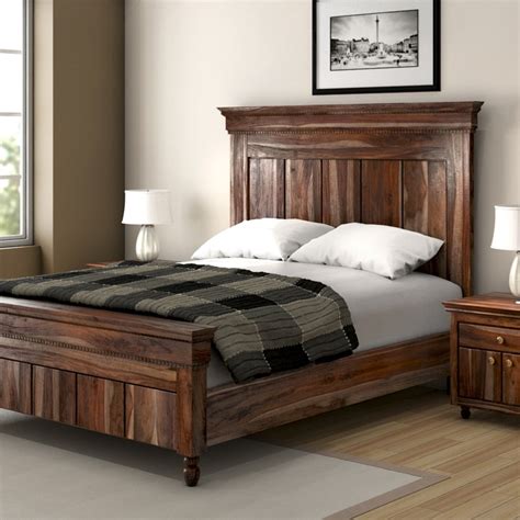 Modern Rustic Solid Wood Bed Frame W Headboard Footboard And End Table Rustic Bedroom San