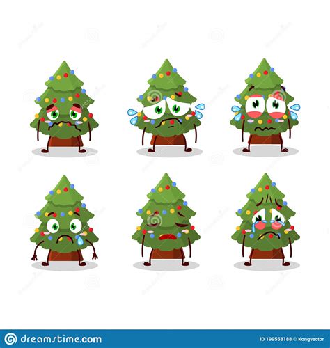 Green Christmas Tree Cartoon Character With Sad Expression Stock Vector