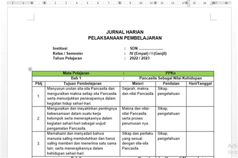Jurnal Harian Kelas 4 Kurikulum Merdeka Semester 2