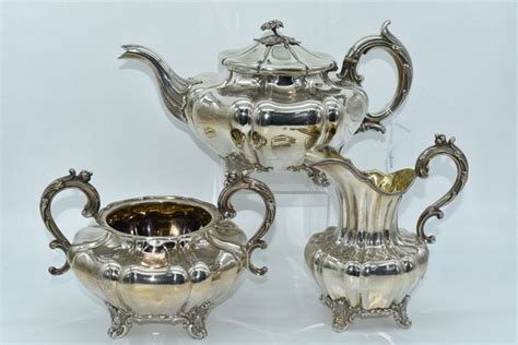 Georgian Sterling Silver Melon Teapot Set 1836 Tea And Coffee Services