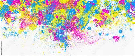 Neon Color Paint Splatter On White Background Abstract Image