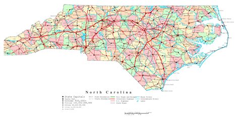 Map of north carolina, one of the original 13 colonies, a state located in the southeastern region of the usa. Laminated Map - Large detailed administrative map of North ...
