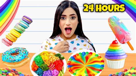 I Ate Only Rainbow 🌈 Food For 24 Hours Challenge Samreen Ali Youtube