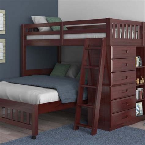 Solid Wood Twin Over Full Bunk Bed In Merlot Finish