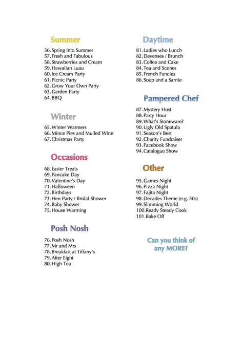 101 Theme Ideas For Pampered Chef Parties Numbers 56 100 Pampered