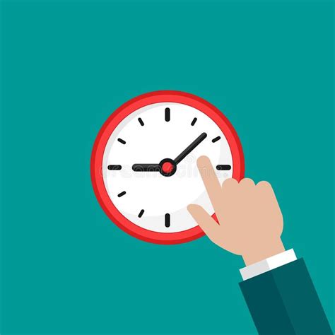 Hand With Red Clock Isolated On Blue Background Stock Illustration
