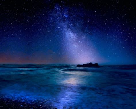 Stunning Milky Way Galaxy Over The Mediterranean Sea Long Exposure