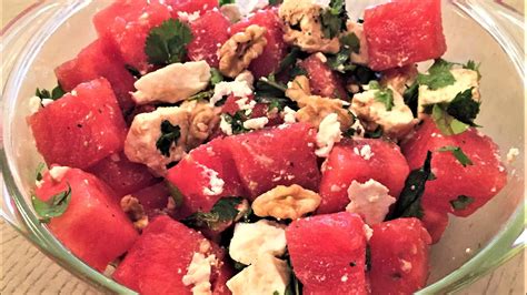 Watermelon Salad With Feta Cheese Walnuts Herbs Watermelonsalad