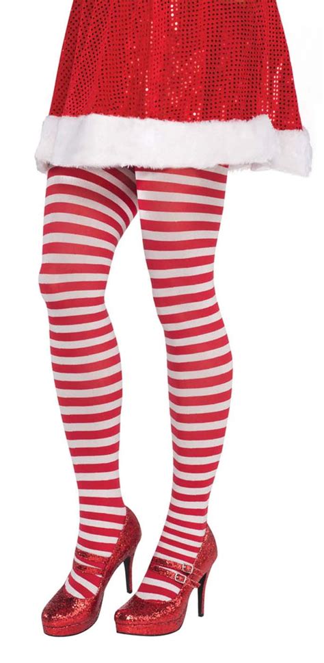 candy stripe womens adult elf santas helper christmas costume tights pls