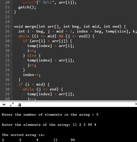 c merge sort algorithm in c with program sample qa with experts images