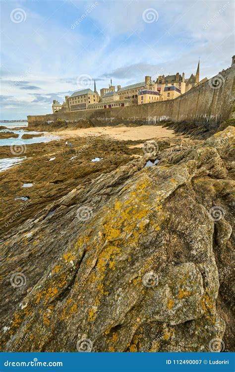 Saint Malo Beach Fort National And Rocks During Low Tide Britt Stock