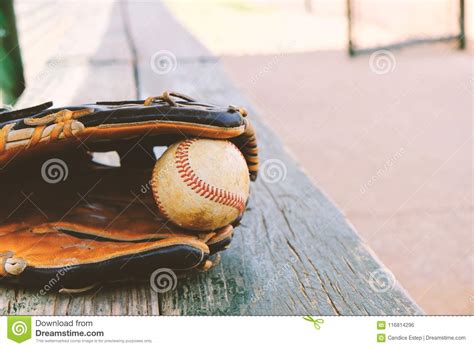 Baseball Season Shows Glove On Bench Stock Photo Image Of Ball