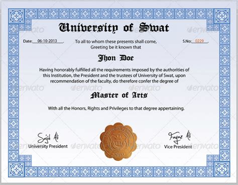 Masters Degree Certificate Template 6 Best Templates Ideas
