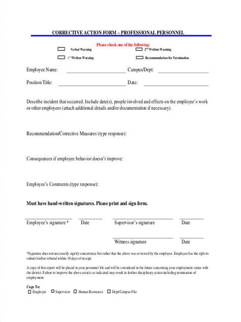 Employee Corrective Action Form Printable