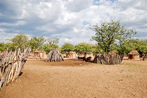 Himba Village With Traditional Huts In Namibia Africa Stock Photo