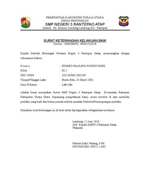 Berisi contoh surat pribadi pendek untuk sahabat, teman, orang tua, keluarga, dan untuk guru singkat. Contoh Surat Kelakuan Baik Dari Sekolah Smp - Kumpulan ...