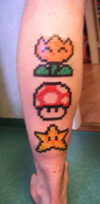 This pixel tattoo shows how the mario character would have looked in the 1980s arcade and video games. Mario Tattoo by Edholm92 on DeviantArt