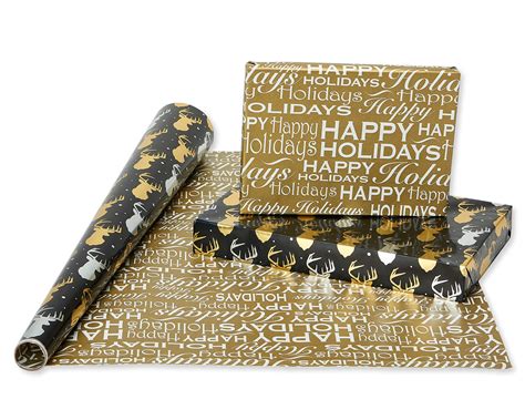 american greetings foil reversible christmas wrapping paper bundle 4 rolls black and gold chris