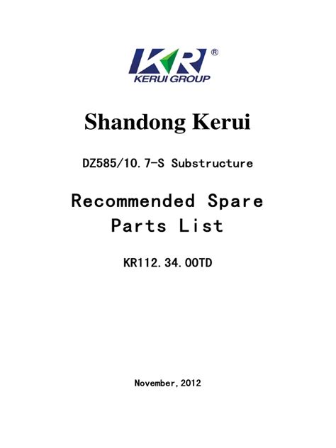 Kr1123400td Recommended Spare Parts List Pdf Mechanical