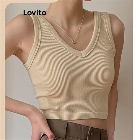 Lovito Regata Básica Lisa Casual Para Mulheres LNL40085 Shopee Brasil