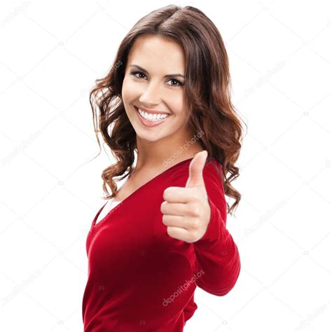 Woman Showing Thumbs Up Gesture On White Stock Photo By ©gstudio 63954031