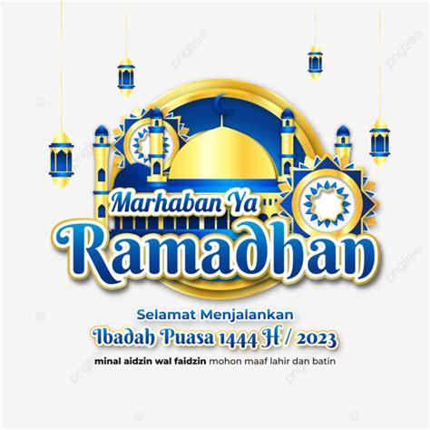 Greeting Card Marhaban Ya Ramadhan 2023 1444 H With Golden Mosque And