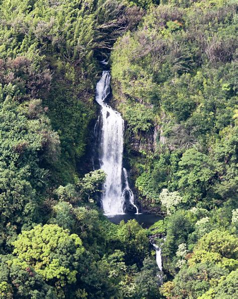 An Aerial View Of Paihi Falls On The Road To Hana Maui Hawaii