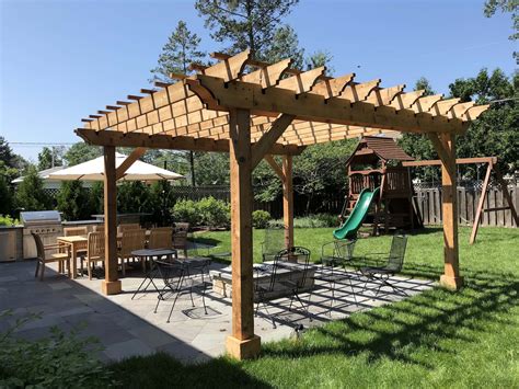 Cedar Pergola And Fire Pit Outdoor Kitchens Stone Paver Patios And