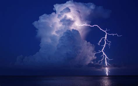 Lightning Cloud Night Water Storm Reflection Sea Ocean F Wallpaper