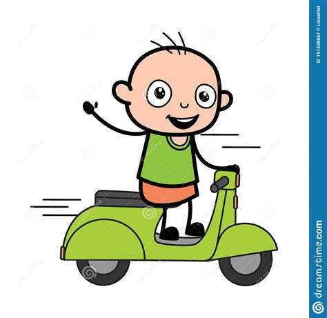 Cartoon Bald Boy Riding Scooter Royalty Free Stock Photo