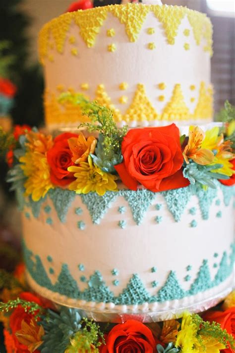Cinco de mayo and taco tuesday party supplies. bright wedding cake // photo by Adrienne Gunde, cake by ...