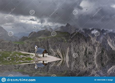 Panorama Of Dolomites Mountains Italy Cloudscape Green Stock Photo