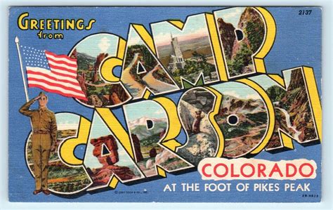 Camp Carson Co Colorado Large Letter Linen C1940s Curt Teich Postcard