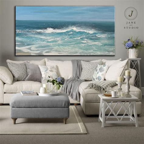 Original White Waves Landscape Abstract Painting Large Sea Canvas