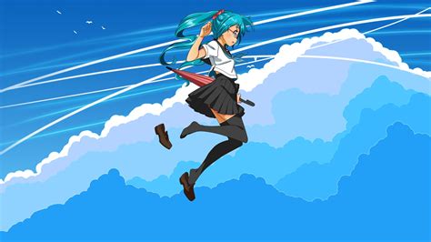 Anime Girls Hatsune Miku Vocaloid Flying Wallpaper Anime