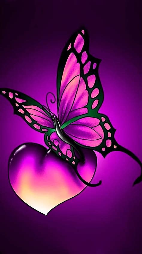 Purple Heart And Buttefly Butterfly Beautiful Butterfly HD Phone