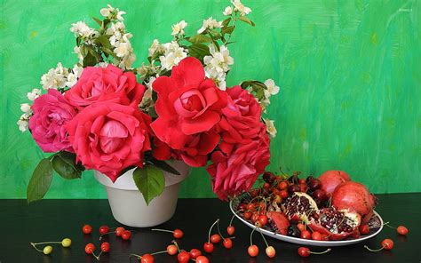 1080p Free Download Spring Bouquet Bouquet Fruits Vase Nature