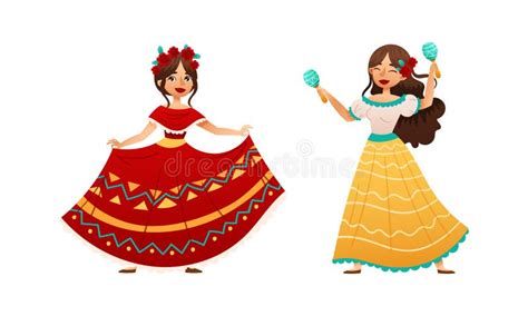 Mexican Woman In Colorful Traditional Clothing Celebrating National