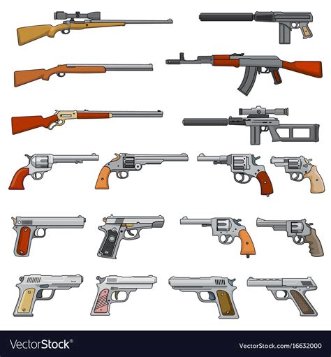 Various Rifle Guns And Pistols Cartoon Royalty Free Vector