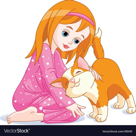 Girl And Cat Royalty Free Vector Image Vectorstock