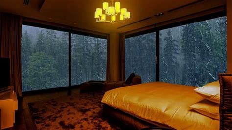 Cozy Bedroom On Rainy Night In Tropical Forest Rain And Thunderstorm
